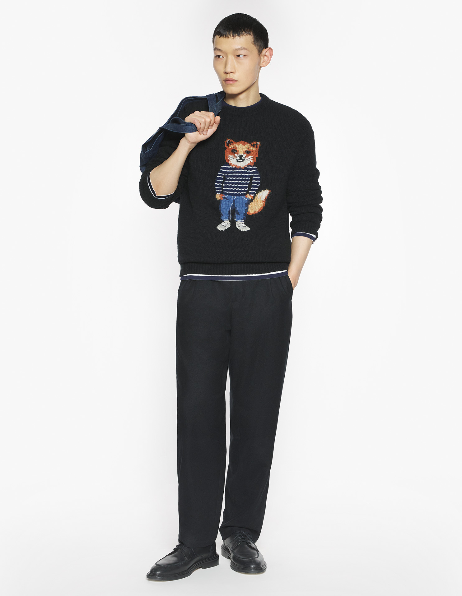 ドレスド フォックス インターシャ ウール ジャンパー プルオーバー black