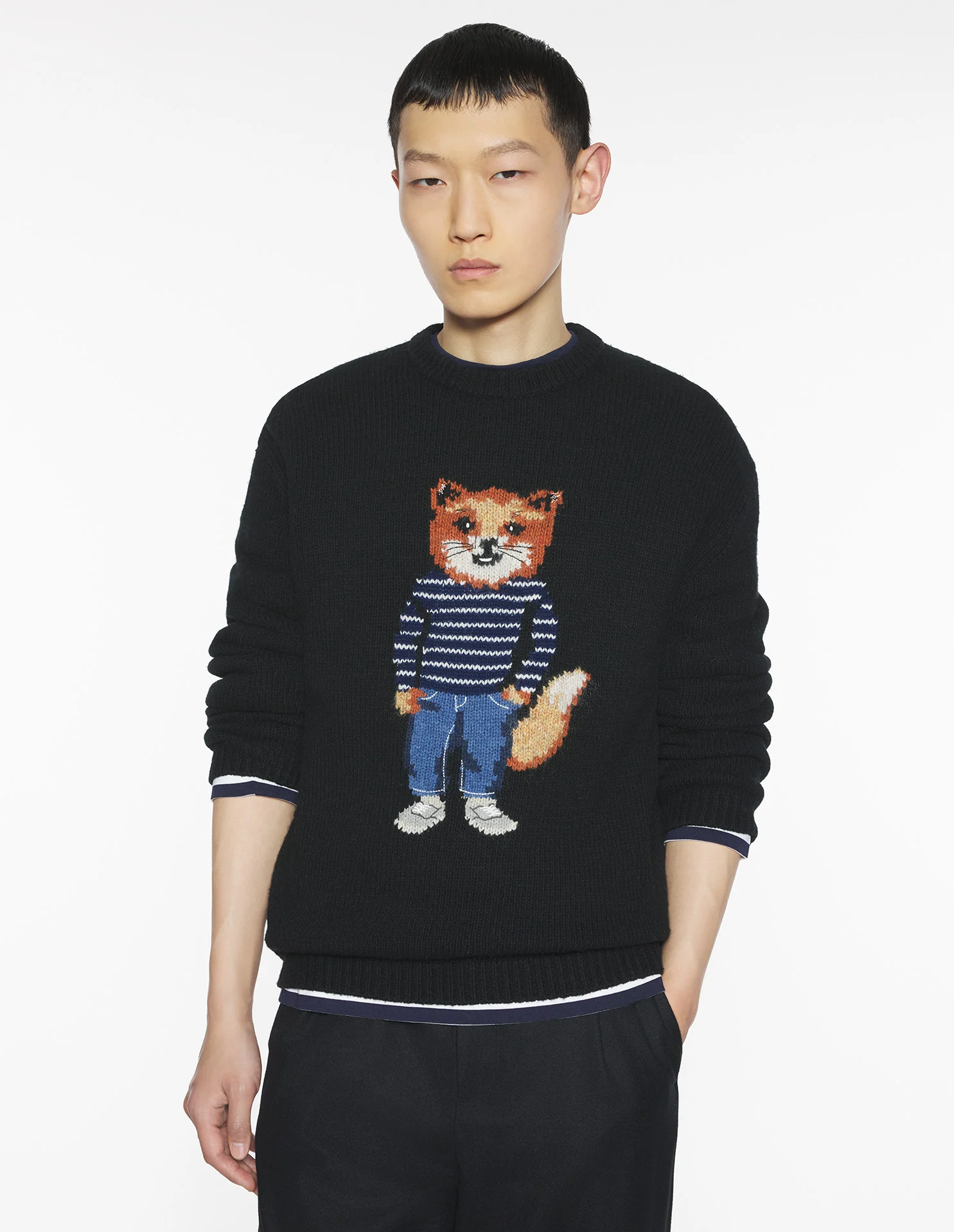 ドレスド フォックス インターシャ ウール ジャンパー プルオーバー black