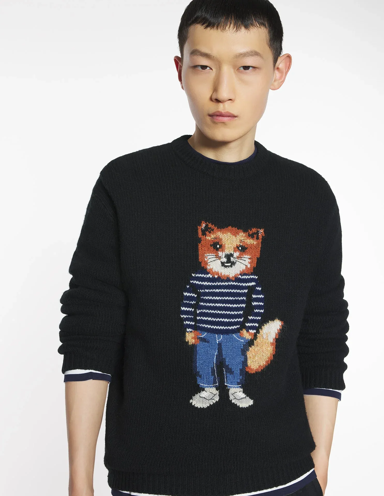 ドレスド フォックス インターシャ ウール ジャンパー プルオーバー black