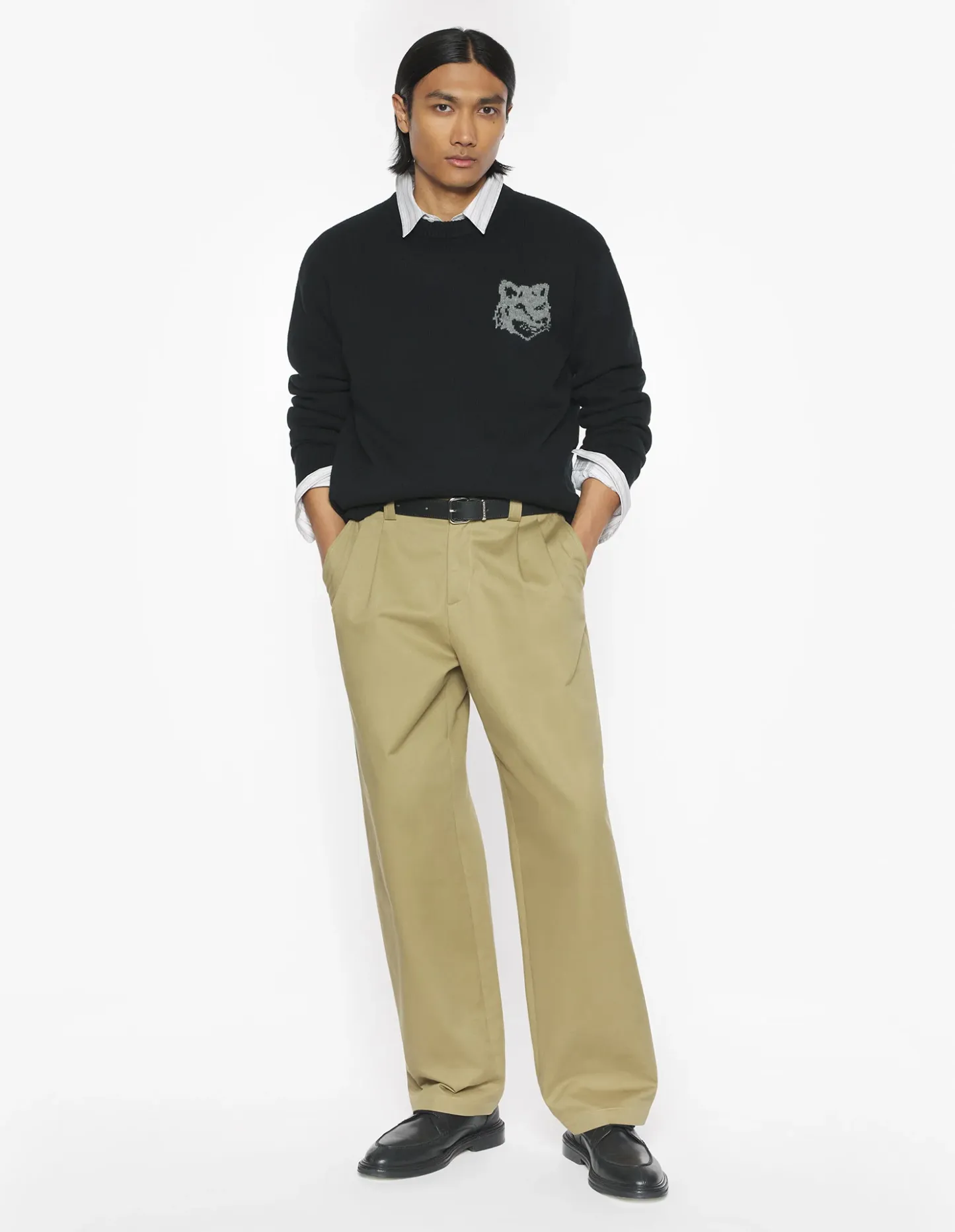 フォックスヘッド インターシャ メリノ ジャンパー プルオーバー black/medium grey melange