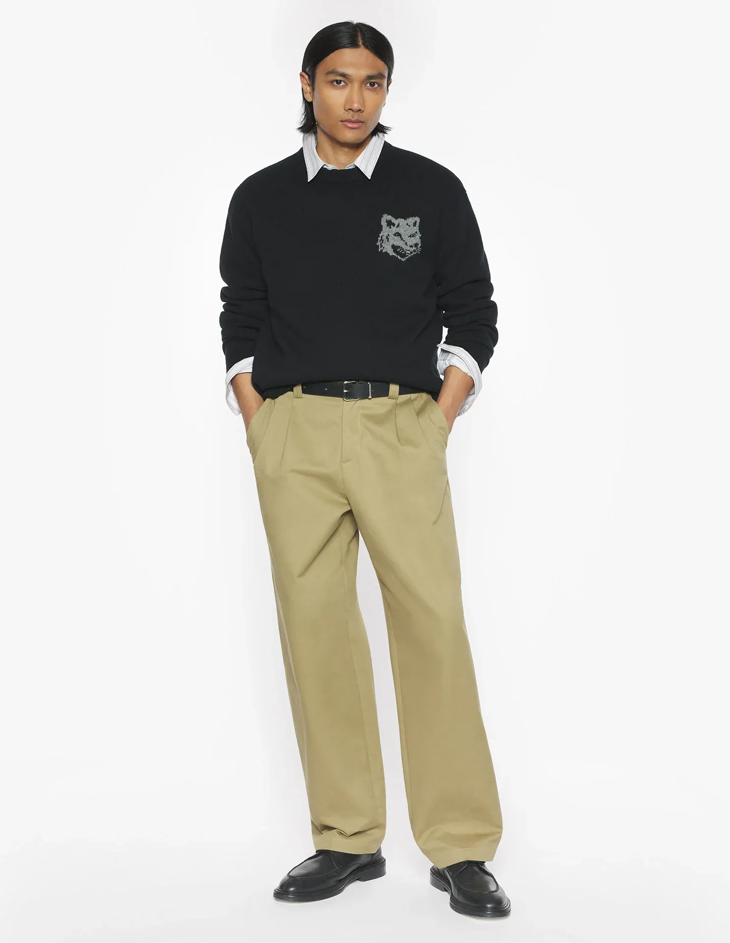 フォックスヘッド インターシャ メリノ ジャンパー プルオーバー black/medium grey melange