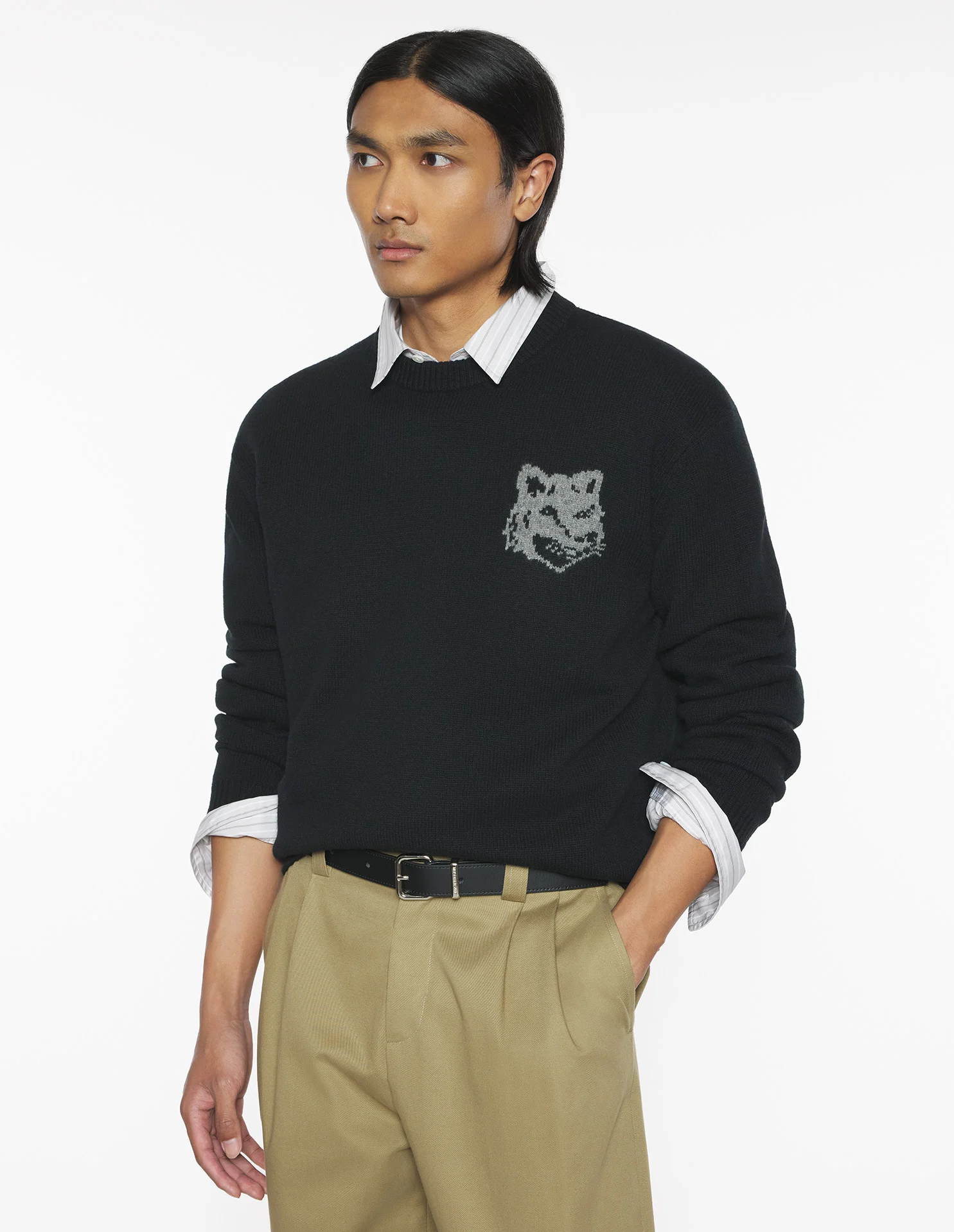 フォックスヘッド インターシャ メリノ ジャンパー プルオーバー black/medium grey melange