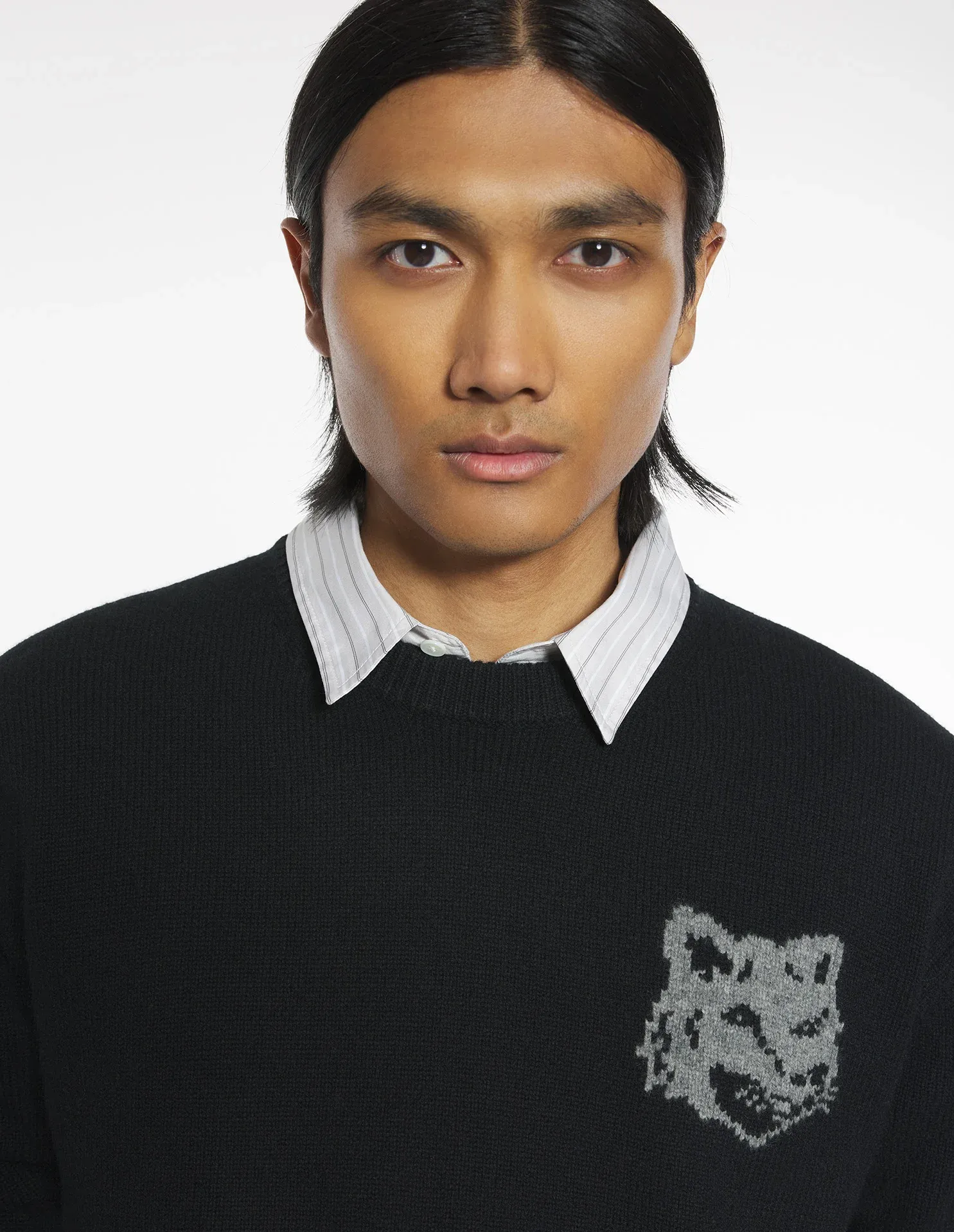 フォックスヘッド インターシャ メリノ ジャンパー プルオーバー black/medium grey melange