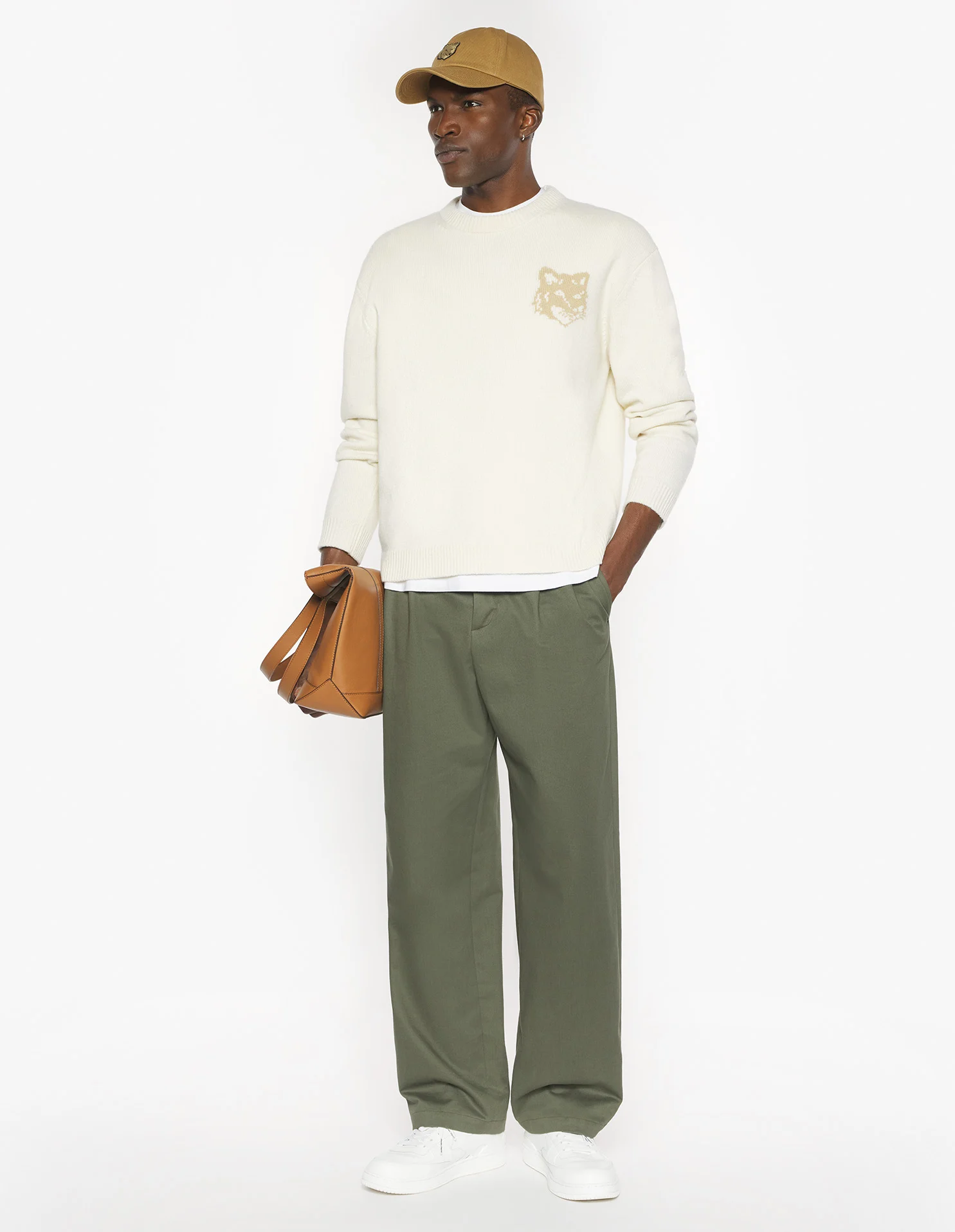 フォックスヘッド インターシャ メリノ ジャンパー プルオーバー ecru/tan beige