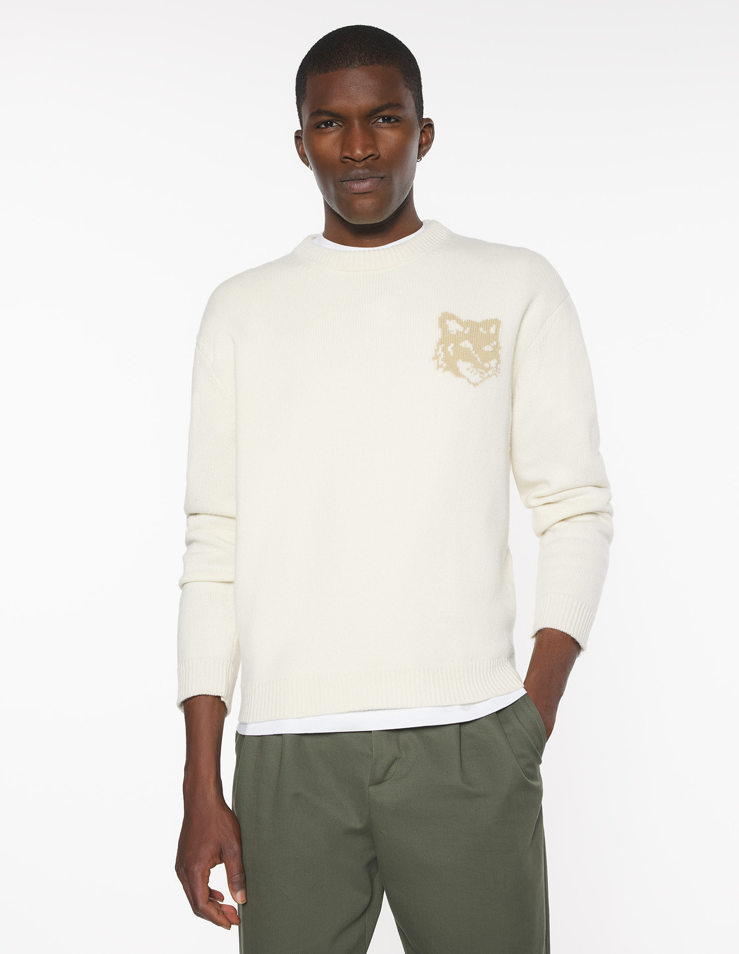 フォックスヘッド インターシャ メリノ ジャンパー プルオーバー ecru/tan beige