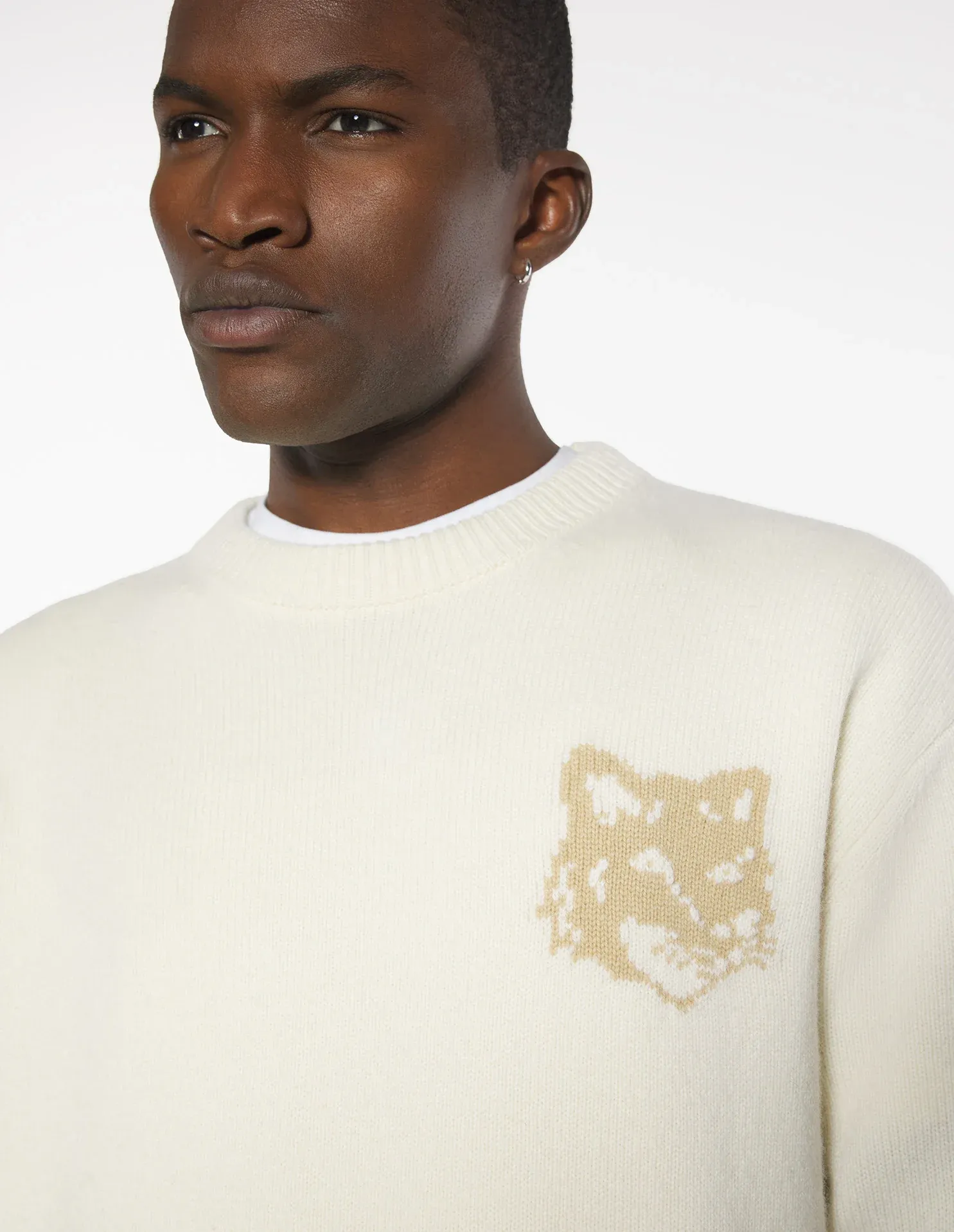 フォックスヘッド インターシャ メリノ ジャンパー プルオーバー ecru/tan beige