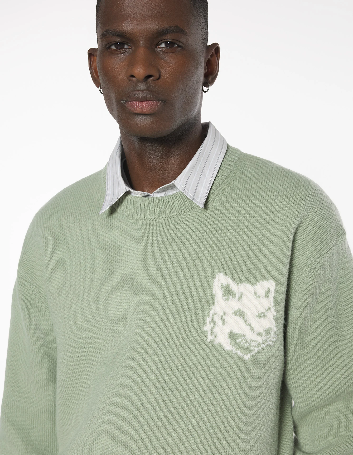 フォックスヘッド インターシャ メリノ ジャンパー プルオーバー sage green/ecru