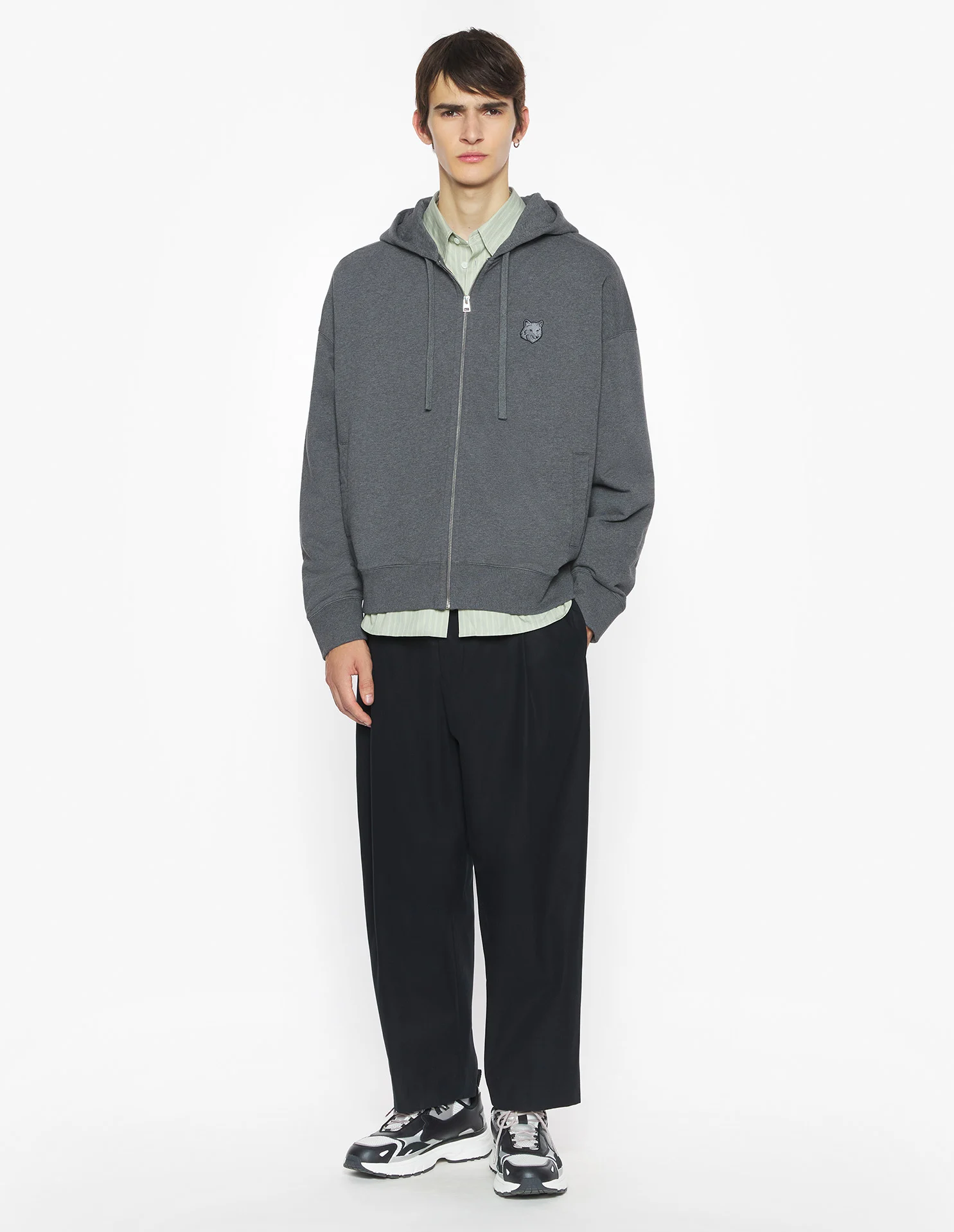 フォックスヘッド ジップ オーバーサイズ フーディー スウェットシャツ&フーディ dark grey melange