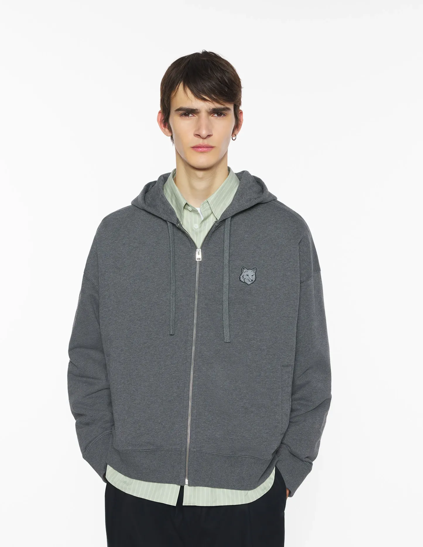 フォックスヘッド ジップ オーバーサイズ フーディー スウェットシャツ&フーディ dark grey melange