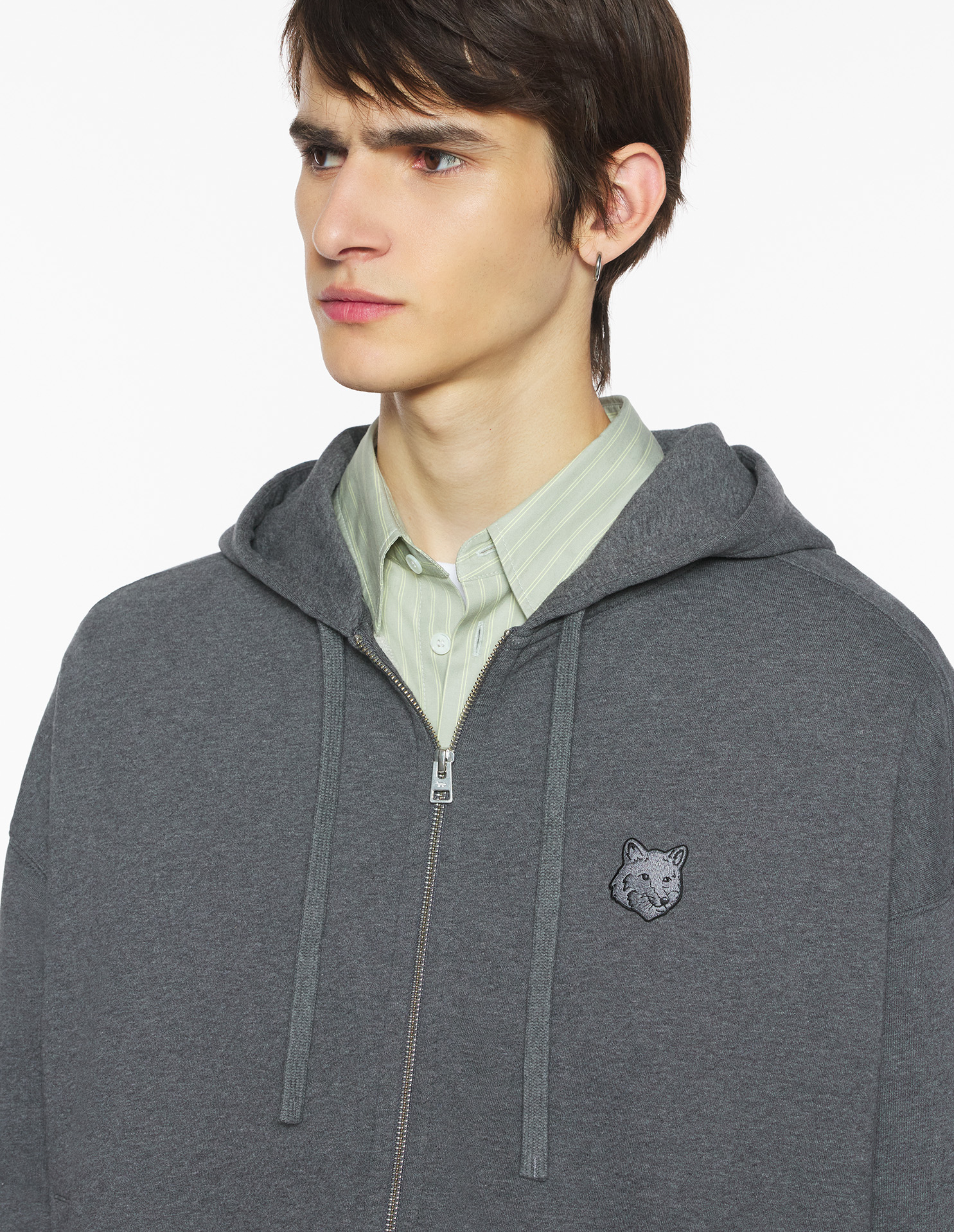 フォックスヘッド ジップ オーバーサイズ フーディー スウェットシャツ&フーディ dark grey melange