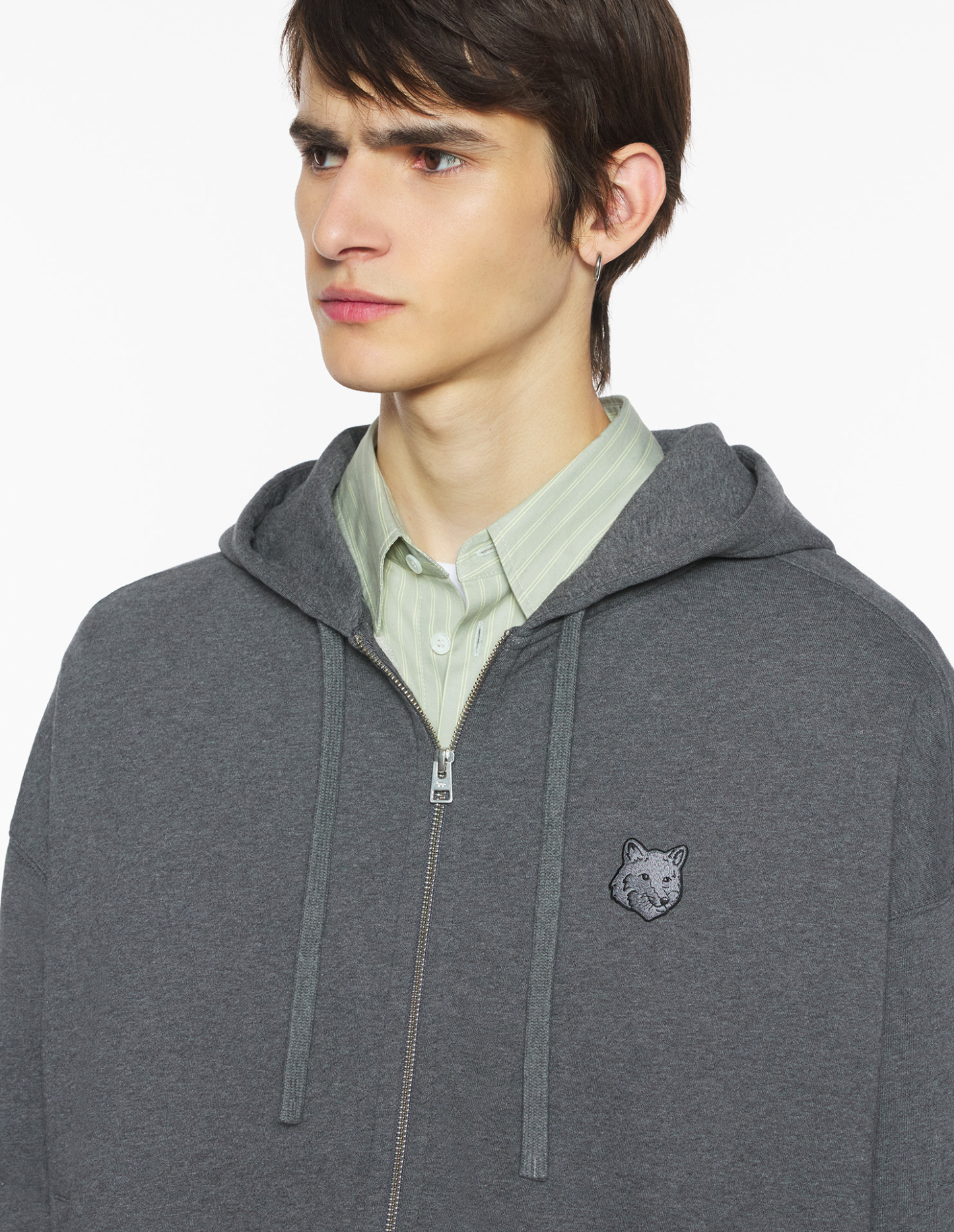 フォックスヘッド ジップ オーバーサイズ フーディー スウェットシャツ&フーディ dark grey melange