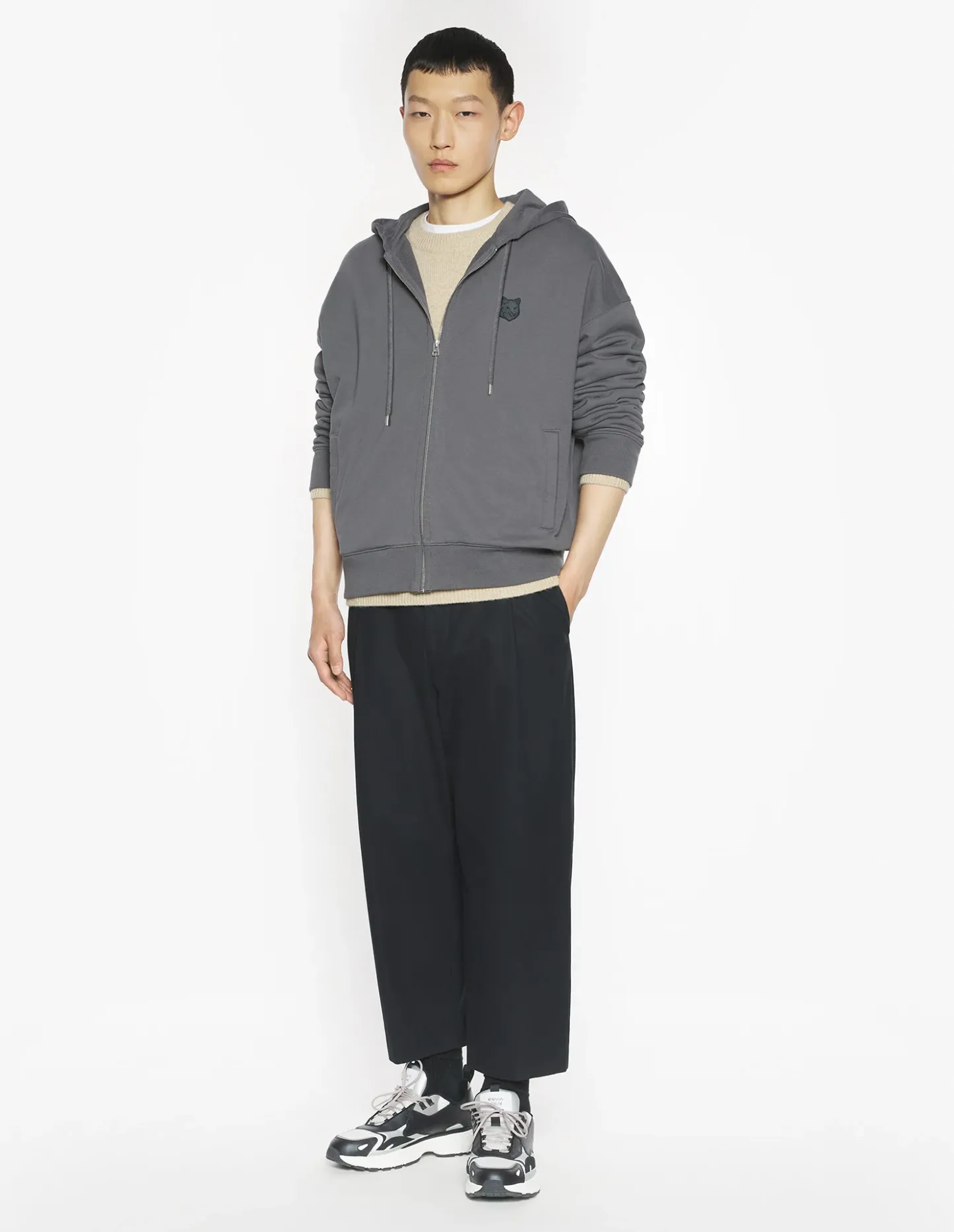 フォックスヘッド ジップド オーバーサイズ フーディー スウェットシャツ&フーディ charcoal