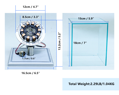 Iron Man Arc Reactor 1:1 Ratio, Vibration Sensing, LED Light, with Display Case for Collections, USB Connection 