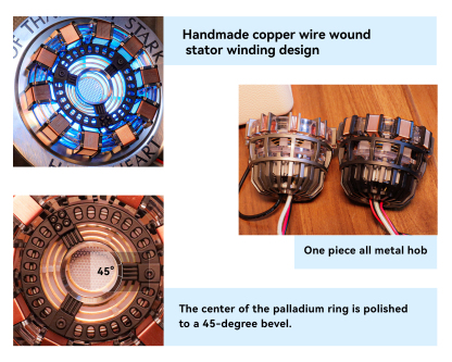 Iron Man Arc Reactor 1:1 Ratio, Vibration Sensing, LED Light, with Display Case for Collections, USB Connection 