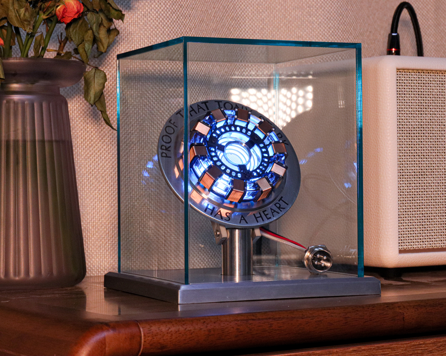 Iron Man Arc Reactor 1:1 Ratio, Vibration Sensing, LED Light, with Display Case for Collections, USB Connection 