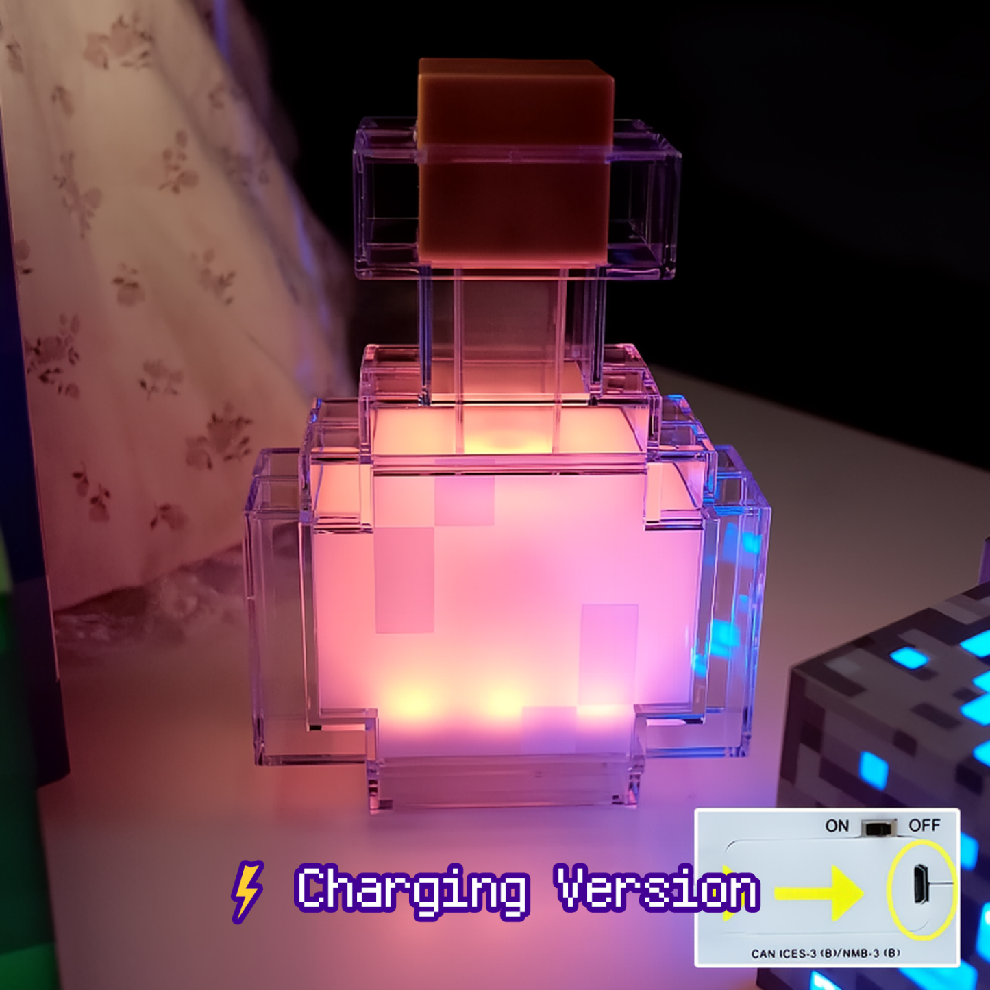 Minecraft Rechargeable Glowing Potion Bottle Night Light.