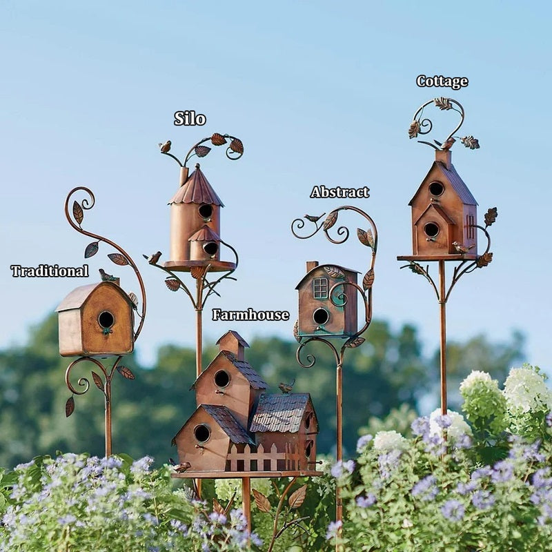 Metal Birdhouse Garden Stakes