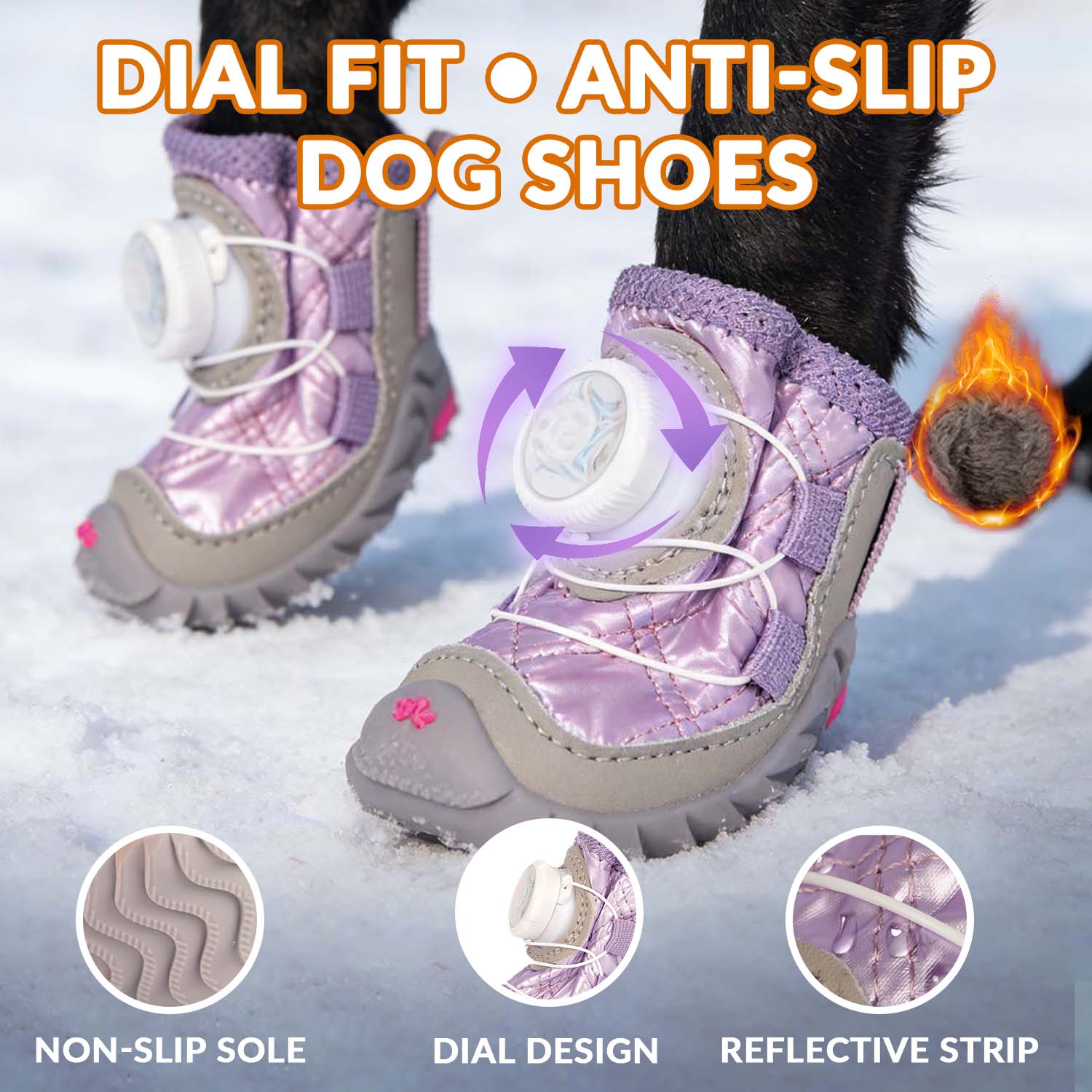 Fleece-Lined Winter Dog Shoes With Dial Fit System - 4-Pack