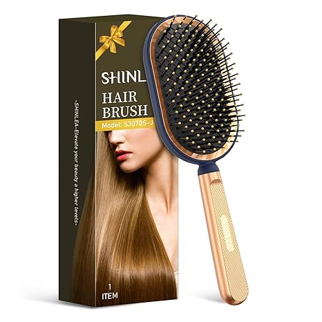 Large Paddle Brush, Detangling Brush for Thick Thin Hair, Professional Paddle Brush for Blow Drying, Massage Flexible Soft Bristles, Deluxe Gold Handle, Hair Brush for Women Men Kids