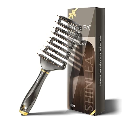 Curved Detangling Brush for Curly Hair, Professional Vented Anti-Tangle Brush for Wet & Dry, Ideal for Textured 2A to 4C Hair and Thick Blow Drying
