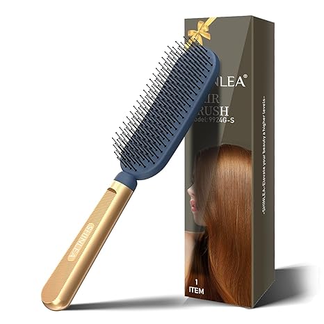 Slim Hair Brush for Fine Thin Thick Hair, Soft Double Nylon Bristles for Deep Detangling & Massage, Metal-Infused Luxury Gold Handle, Gift for Women Men Kids
