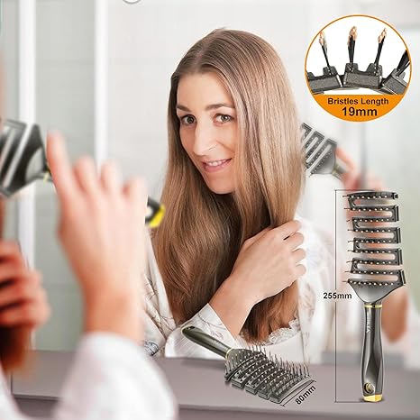 Curved Detangling Brush for Curly Hair, Professional Vented Anti-Tangle Brush for Wet & Dry, Ideal for Textured 2A to 4C Hair and Thick Blow Drying