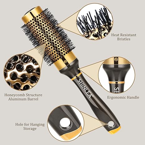 Small Round Hair Brush for Short Hair, Aluminum Roller Brush for Blow Drying Bangs, Salon Hairbrushes for Women Curly and Straight Hair - 1.3 Inch Barrel, 1.9 Inch with Bristles