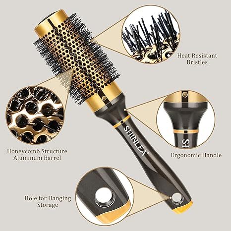 Small Round Hair Brush for Short Hair, Aluminum Roller Brush for Blow Drying Bangs, Salon Hairbrushes for Women Curly and Straight Hair - 1.3 Inch Barrel, 1.9 Inch with Bristles