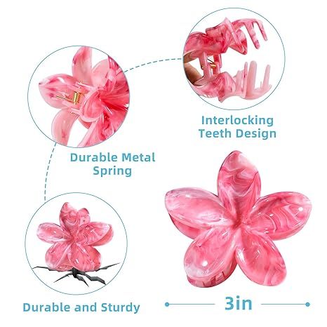 Flower Hair Clips, 4PCS Hawaiian Plumeria Flower Hair Claw, Artistic Multi-color Smudge Pattern Barrettes Hair Accessories for Thick & Thin Hair, Gifts for Women Teen Girls - Color P