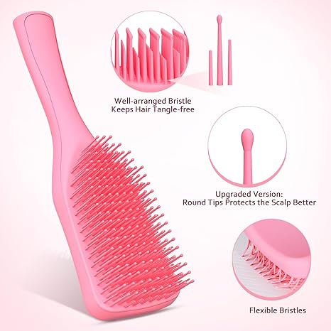 Detangler Hair Brush for Wet & Dry Hair, No Tangle Wave-shaped Soft Bristle Hairbrush for Reduces Breakage, Lightweight Travel Brush Detangling All Hair Types