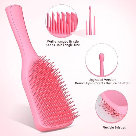 Detangler Hair Brush for Wet & Dry Hair, No Tangle Wave-shaped Soft Bristle Hairbrush for Reduces Breakage, Lightweight Travel Brush Detangling All Hair Types