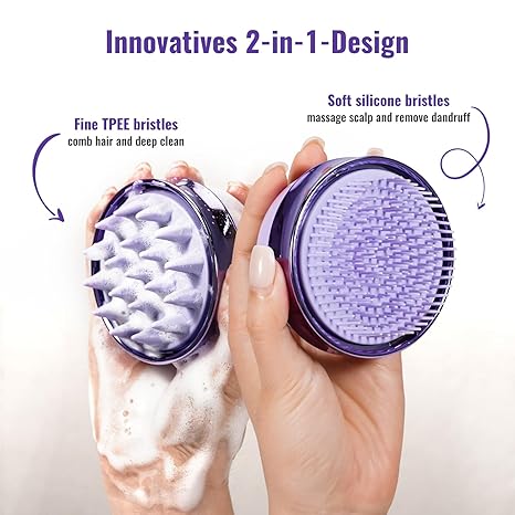 2-in-1 Scalp Massager Shampoo Brush, Scalp Scrubber for Hair Growth & Dandruff Removal, Hair Scrubber with Soft Silicone Bristles, Wet Dry Scalp Exfoliator for Scalp Care