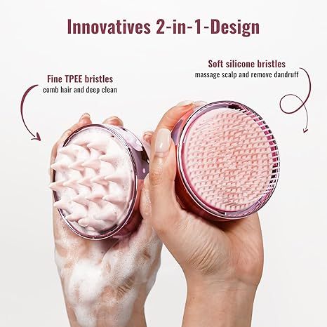 2-in-1 Scalp Massager Shampoo Brush, Scalp Scrubber for Hair Growth & Dandruff Removal, Hair Scrubber with Soft Silicone Bristles, Wet Dry Scalp Exfoliator for Scalp Care