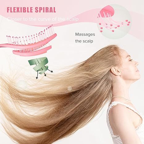 Detangle Hair Brush, Detangling Wet Spiral Hairbrush for Women, Men, kids, Vented Detangler for Blow Drying, Glide Through Tangles For All Hair Types (Pink)
