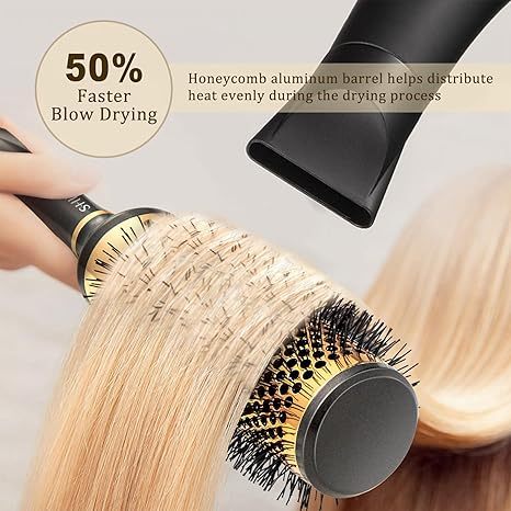 Round Hair Brush for Blow Drying, Aluminium Curly Hair Brush, Hairbrushes for Women Professional Curling, Straightening, Add Volume and Shine (1.7 inch Barrel, 2.5 inch with Bristles)