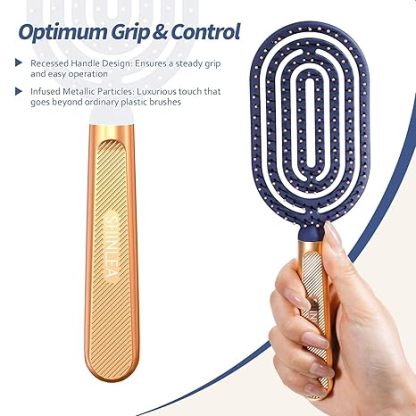 Speed Dry Detangler Brush, Spiral Vented Detangling Brush for Wet Hair, Metal-Infused Luxury Gold Handle, Curved Hairbrush with Massage Soft Bristles