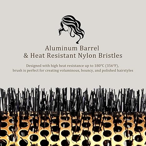 Small Round Hair Brush for Short Hair, Aluminum Roller Brush for Blow Drying Bangs, Salon Hairbrushes for Women Curly and Straight Hair - 1.3 Inch Barrel, 1.9 Inch with Bristles