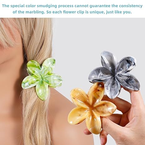 Flower Hair Clips, 4PCS Hawaiian Plumeria Flower Hair Claw, Artistic Multi-color Smudge Pattern Barrettes Hair Accessories for Thick & Thin Hair, Gifts for Women Teen Girls - Color B