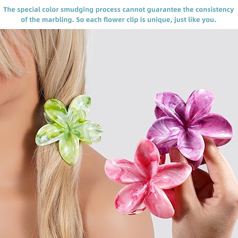 Flower Hair Clips, 4PCS Hawaiian Plumeria Flower Hair Claw, Artistic Multi-color Smudge Pattern Barrettes Hair Accessories for Thick & Thin Hair, Gifts for Women Teen Girls - Color P