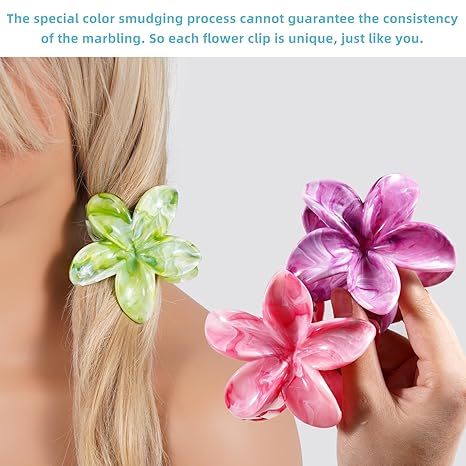 Flower Hair Clips, 4PCS Hawaiian Plumeria Flower Hair Claw, Artistic Multi-color Smudge Pattern Barrettes Hair Accessories for Thick & Thin Hair, Gifts for Women Teen Girls - Color P