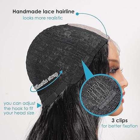 Black Wig for Women, 26 Inch Long Curly Wavy Wigs Natural Looking Synthetic Heat Resistant Fiber Wig, Lace Hairline Wig for Daily Use, Halloween & Cosplay, Black