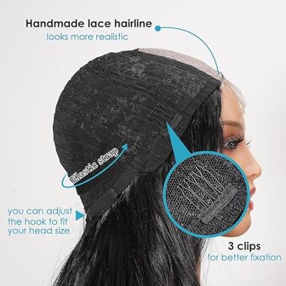 Black Wig for Women, 26 Inch Long Curly Wavy Wigs Natural Looking Synthetic Heat Resistant Fiber Wig, Lace Hairline Wig for Daily Use, Halloween & Cosplay, Black