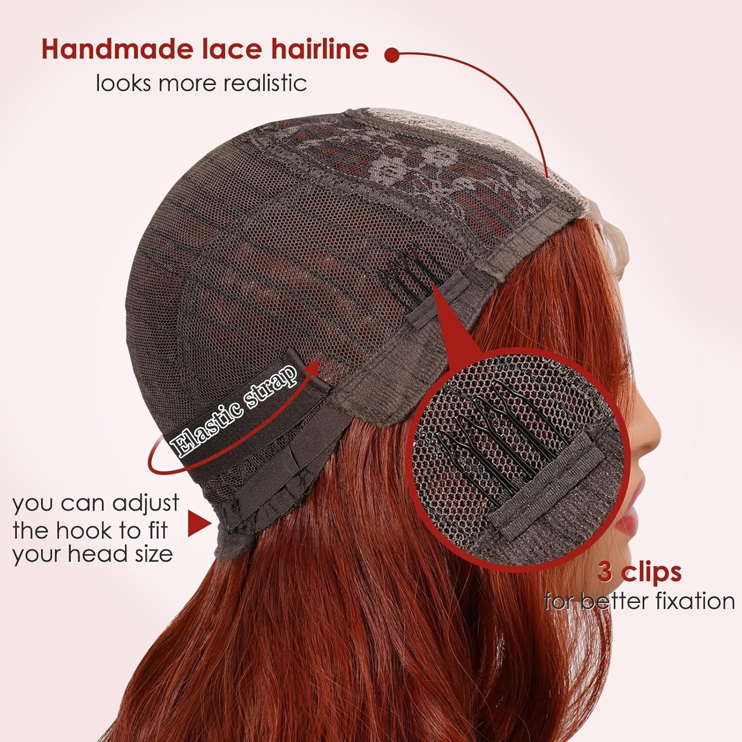 Auburn Wig for Women, 26 Inch Long Curly Wavy Wigs Natural Looking Synthetic Heat Resistant Fiber Wig, Lace Hairline Wig for Daily Use, Halloween & Cosplay, Auburn