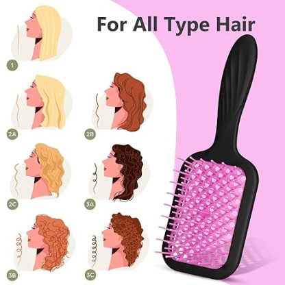 Vented Detangler Hair Brush for Curly Thick Hair, Women Hairbrush with Soft Wave-Shaped Bristles, Curl Detangling Brush for Swimming Beach (Yellow & Blue)
