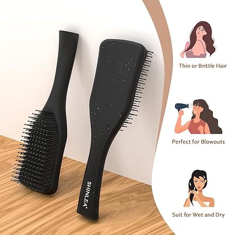 Detangler Hair Brush for Wet & Dry Hair, No Tangle Wave-shaped Soft Bristle Hairbrush for Reduces Breakage, Lightweight Travel Brush Detangling All Hair Types