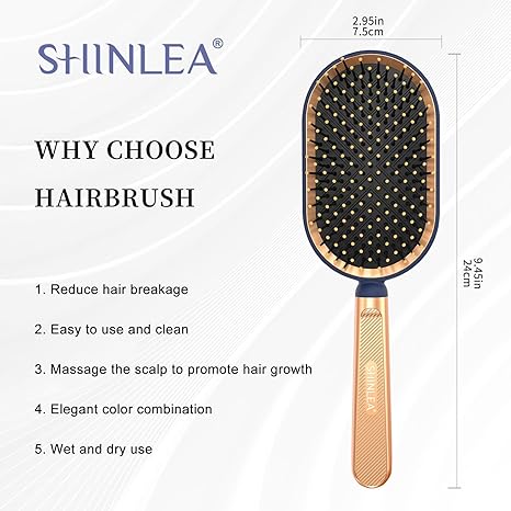 Large Paddle Brush, Detangling Brush for Thick Thin Hair, Professional Paddle Brush for Blow Drying, Massage Flexible Soft Bristles, Deluxe Gold Handle, Hair Brush for Women Men Kids