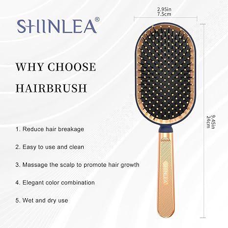 Large Paddle Brush, Detangling Brush for Thick Thin Hair, Professional Paddle Brush for Blow Drying, Massage Flexible Soft Bristles, Deluxe Gold Handle, Hair Brush for Women Men Kids