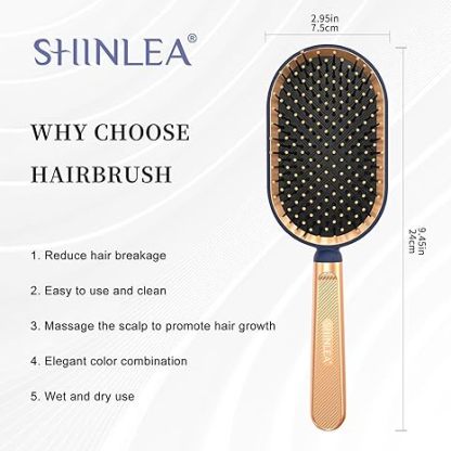 Large Paddle Brush, Detangling Brush for Thick Thin Hair, Professional Paddle Brush for Blow Drying, Massage Flexible Soft Bristles, Deluxe Gold Handle, Hair Brush for Women Men Kids