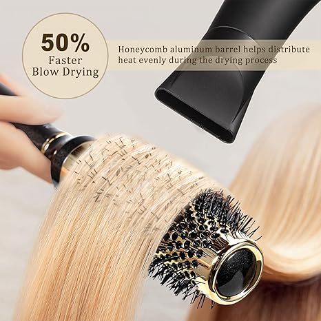 Small Round Hair Brush for Short Hair, Aluminum Roller Brush for Blow Drying Bangs, Salon Hairbrushes for Women Curly and Straight Hair - 1.3 Inch Barrel, 1.9 Inch with Bristles