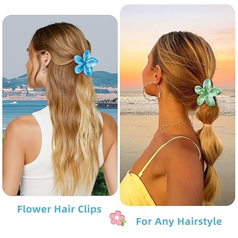 Flower Hair Clips, 4PCS Hawaiian Plumeria Flower Hair Claw, Artistic Multi-color Smudge Pattern Barrettes Hair Accessories for Thick & Thin Hair, Gifts for Women Teen Girls - Color P